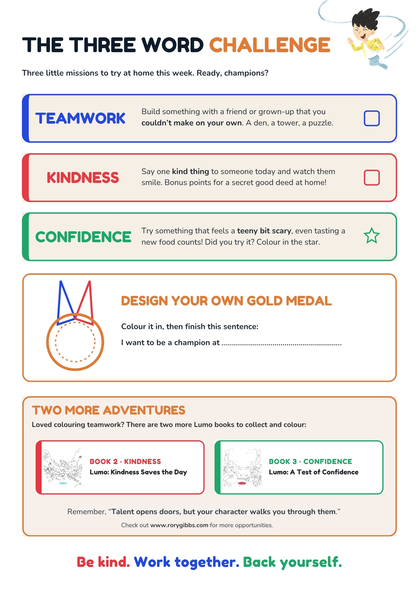 The Three Word Challenge sheet